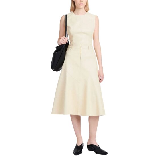 Proenza Schouler Jesse Vegan Faux Leather Midi Skirt Womens 0 Cream Parchment - Picture 1 of 14